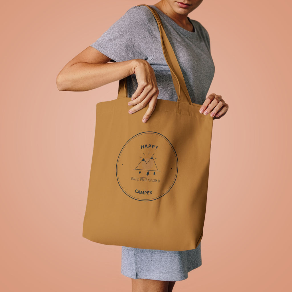 Happy Camper Canvas Tote for Weekend Campers, Camp Kitchen Hauls and Grocery Runs