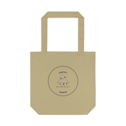 Happy Camper Canvas Tote for Weekend Campers, Camp Kitchen Hauls and Grocery Runs