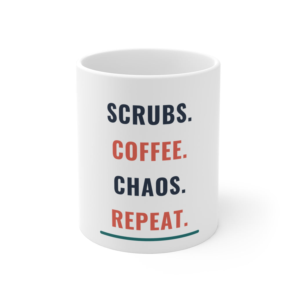 Scrubs Coffee Chaos Repeat Mug for Nurses, Break Room Coffee and Coworker Gifts